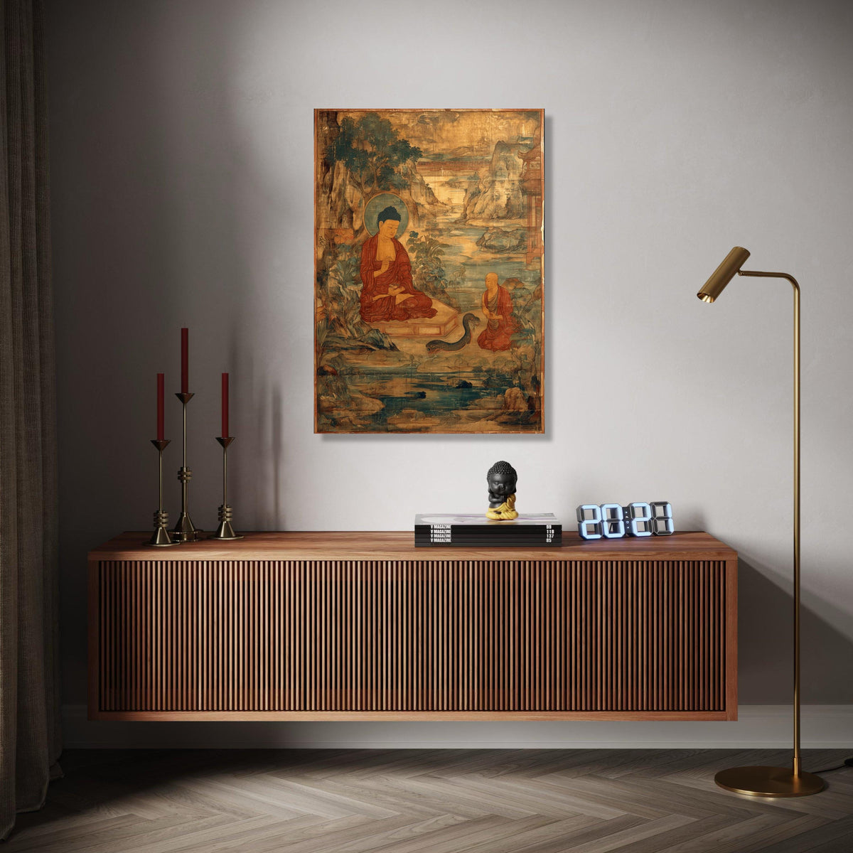 Vintage Buddha Teaching Canvas Wall Art, Ancient Buddhist Painting, Meditation Scene Canvas, Spiritual Home Gift Art, Home Decor, Print