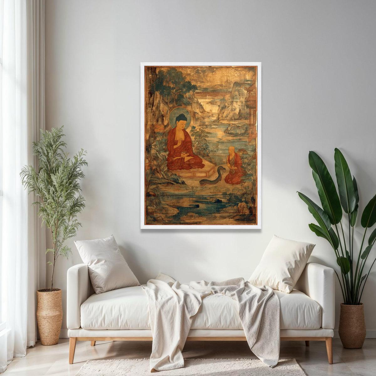Vintage Buddha Teaching Canvas Wall Art, Ancient Buddhist Painting, Meditation Scene Canvas, Spiritual Home Gift Art, Home Decor, Print