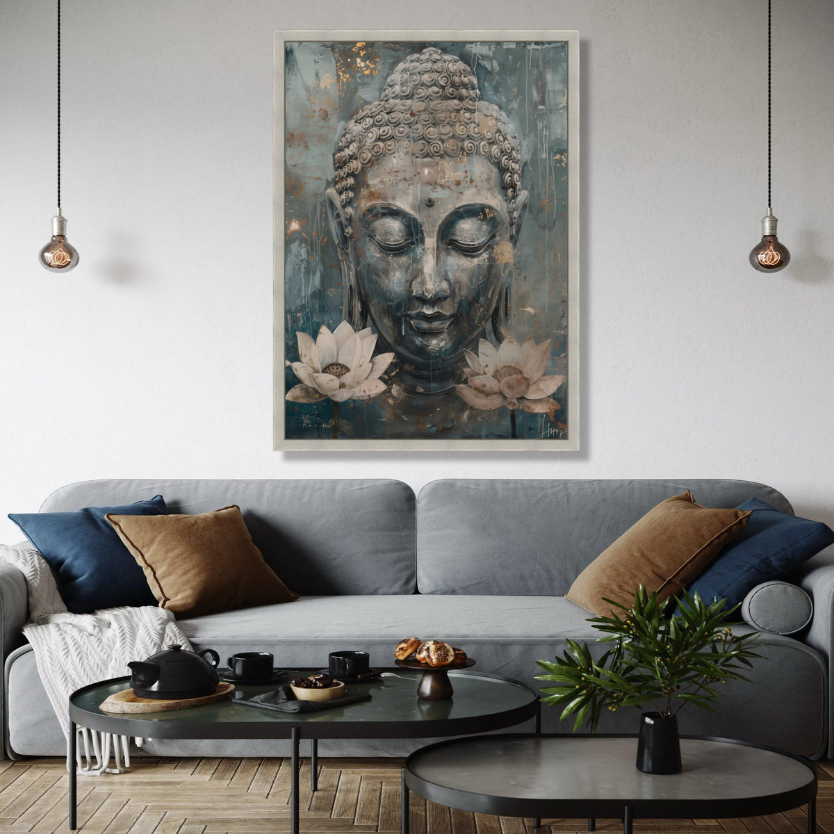 Serene Buddha Face Canvas Wall Art, Meditative Spiritual Decor, Lotus Flower Painting, Tranquil Zen Art, Gift Art, Home Decor, Print