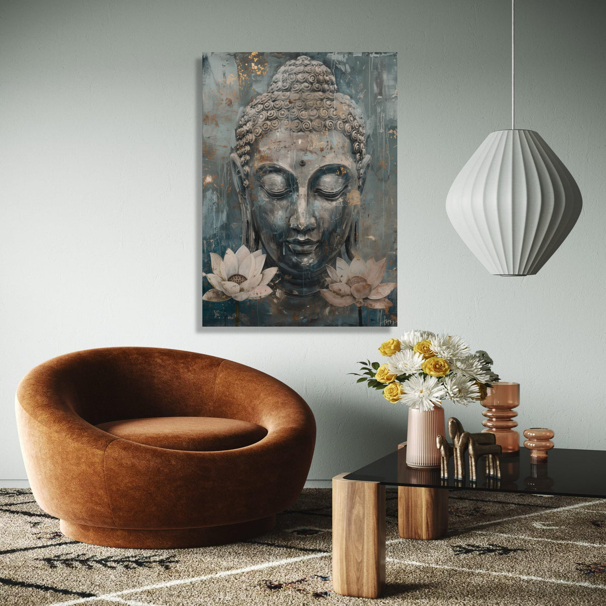 Serene Buddha Face Canvas Wall Art, Meditative Spiritual Decor, Lotus Flower Painting, Tranquil Zen Art, Gift Art, Home Decor, Print