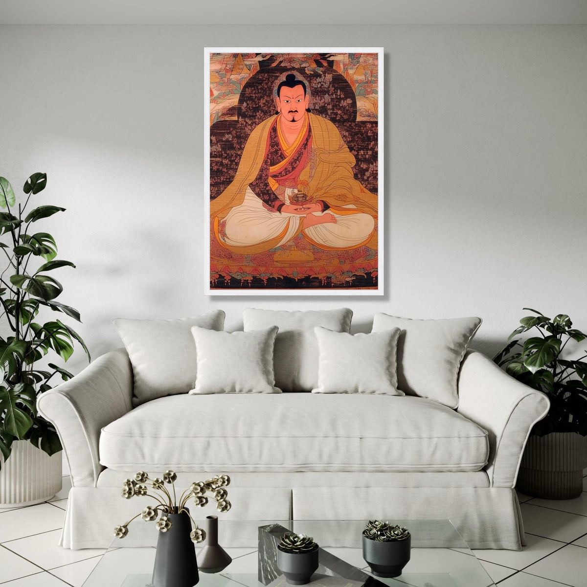 Tibetan Lama Monk Portrait Canvas Wall Art, Meditation Figure Painting, Spiritual Thangka Style Artwork, Asian Gift Art, Home Decor, Print