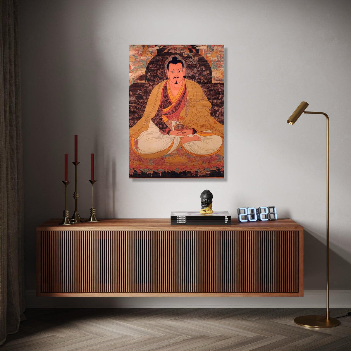 Tibetan Lama Monk Portrait Canvas Wall Art, Meditation Figure Painting, Spiritual Thangka Style Artwork, Asian Gift Art, Home Decor, Print