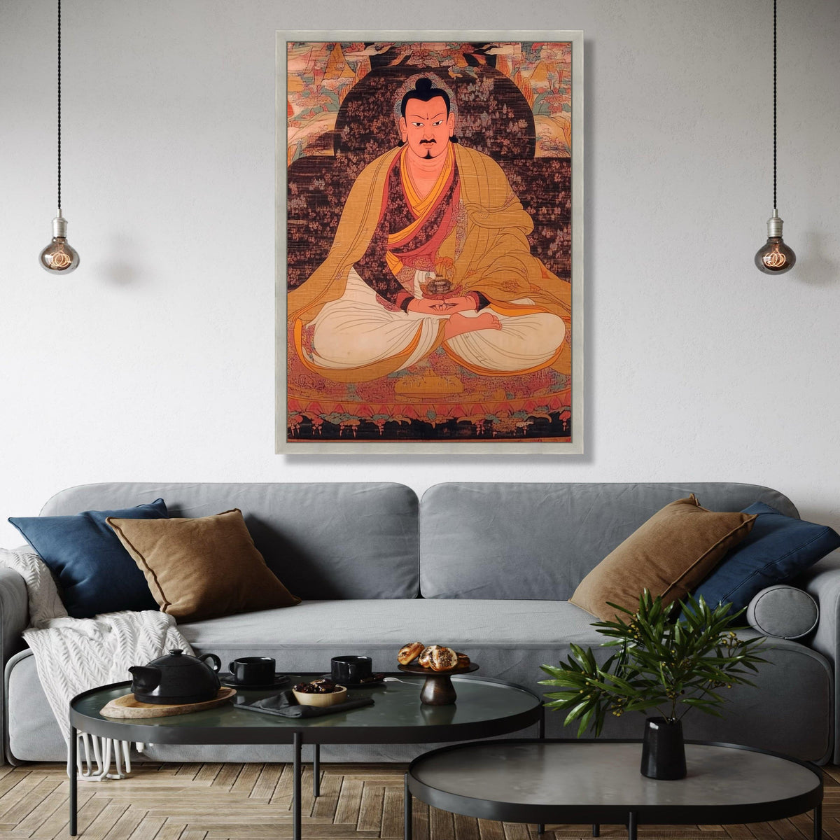 Tibetan Lama Monk Portrait Canvas Wall Art, Meditation Figure Painting, Spiritual Thangka Style Artwork, Asian Gift Art, Home Decor, Print
