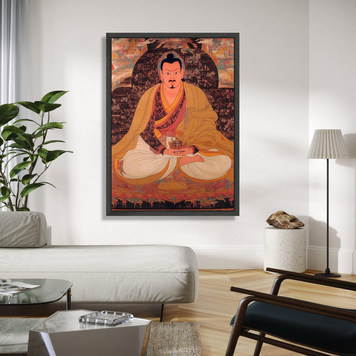 Tibetan Lama Monk Portrait Canvas Wall Art, Meditation Figure Painting, Spiritual Thangka Style Artwork, Asian Gift Art, Home Decor, Print
