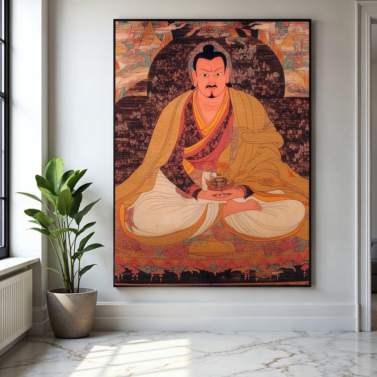 Tibetan Lama Monk Portrait Canvas Wall Art, Meditation Figure Painting, Spiritual Thangka Style Artwork, Asian Gift Art, Home Decor, Print