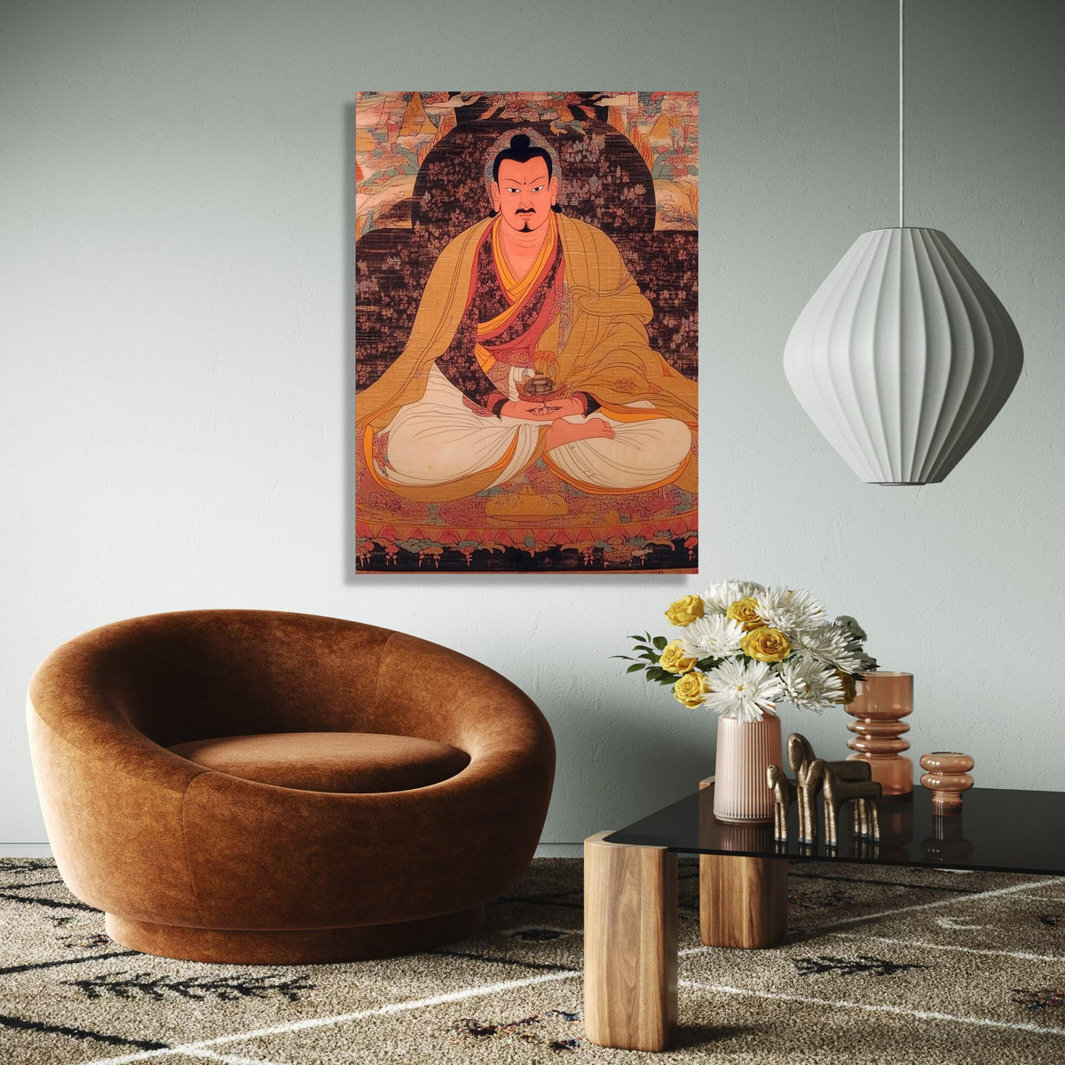 Tibetan Lama Monk Portrait Canvas Wall Art, Meditation Figure Painting, Spiritual Thangka Style Artwork, Asian Gift Art, Home Decor, Print
