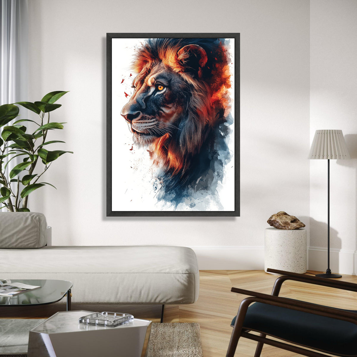 Majestic Lion Portrait Canvas, Fiery Mane Animal Wall Art, Wildlife Painting, Bold Safari Home Decor, Ready to Gift Art, Home Decor, Print