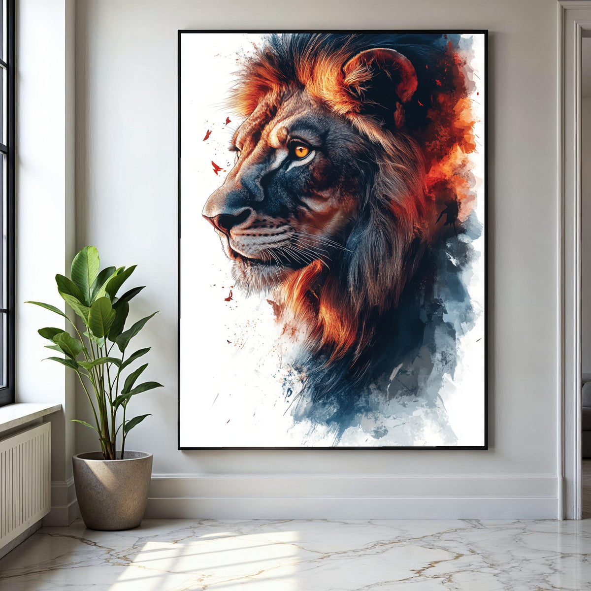 Majestic Lion Portrait Canvas, Fiery Mane Animal Wall Art, Wildlife Painting, Bold Safari Home Decor, Ready to Gift Art, Home Decor, Print