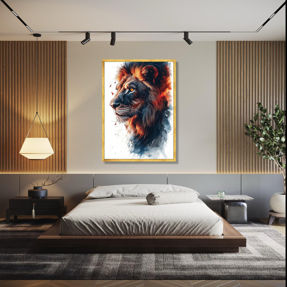 Majestic Lion Portrait Canvas, Fiery Mane Animal Wall Art, Wildlife Painting, Bold Safari Home Decor, Ready to Gift Art, Home Decor, Print