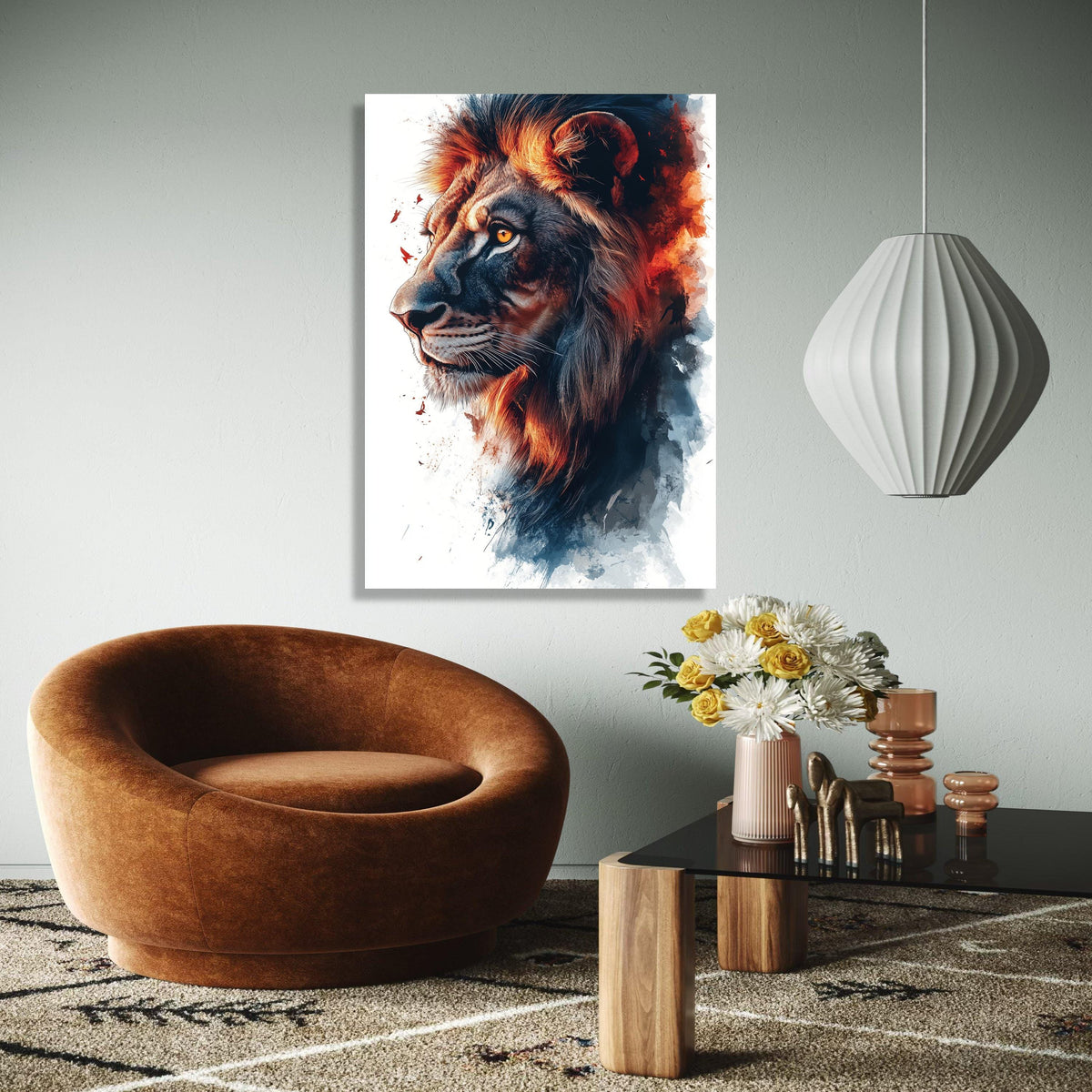 Majestic Lion Portrait Canvas, Fiery Mane Animal Wall Art, Wildlife Painting, Bold Safari Home Decor, Ready to Gift Art, Home Decor, Print