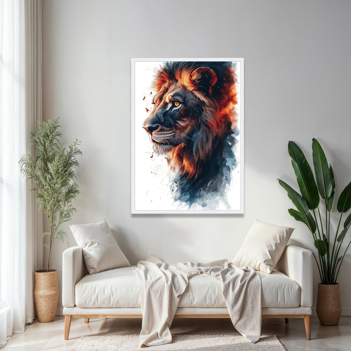 Majestic Lion Portrait Canvas, Fiery Mane Animal Wall Art, Wildlife Painting, Bold Safari Home Decor, Ready to Gift Art, Home Decor, Print