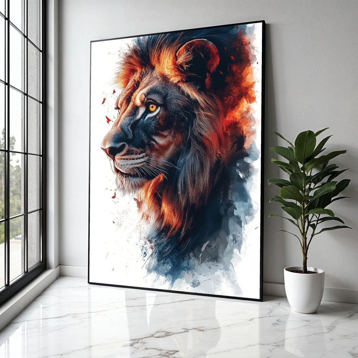 Majestic Lion Portrait Canvas, Fiery Mane Animal Wall Art, Wildlife Painting, Bold Safari Home Decor, Ready to Gift Art, Home Decor, Print
