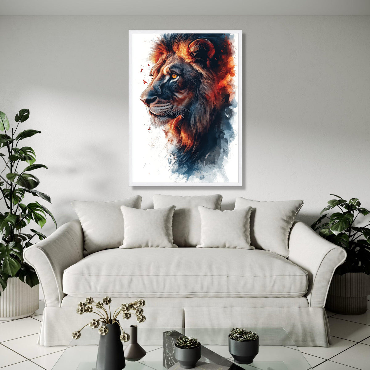 Majestic Lion Portrait Canvas, Fiery Mane Animal Wall Art, Wildlife Painting, Bold Safari Home Decor, Ready to Gift Art, Home Decor, Print