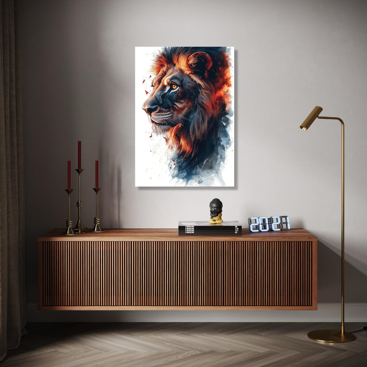 Majestic Lion Portrait Canvas, Fiery Mane Animal Wall Art, Wildlife Painting, Bold Safari Home Decor, Ready to Gift Art, Home Decor, Print