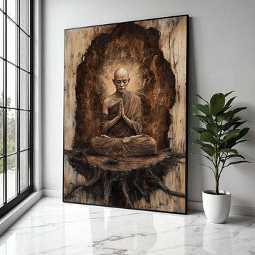 Meditative Buddhist Monk Canvas Wall Art, Zen Spirituality Painting, Tranquil Meditation Decor, Mindfulness Home Gift Art, Home Decor, Print