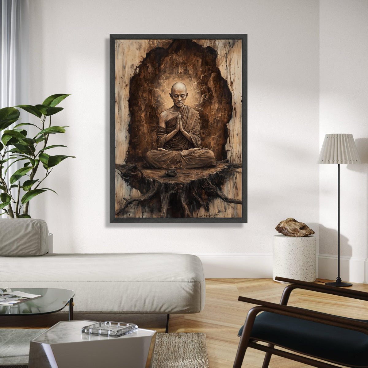 Meditative Buddhist Monk Canvas Wall Art, Zen Spirituality Painting, Tranquil Meditation Decor, Mindfulness Home Gift Art, Home Decor, Print