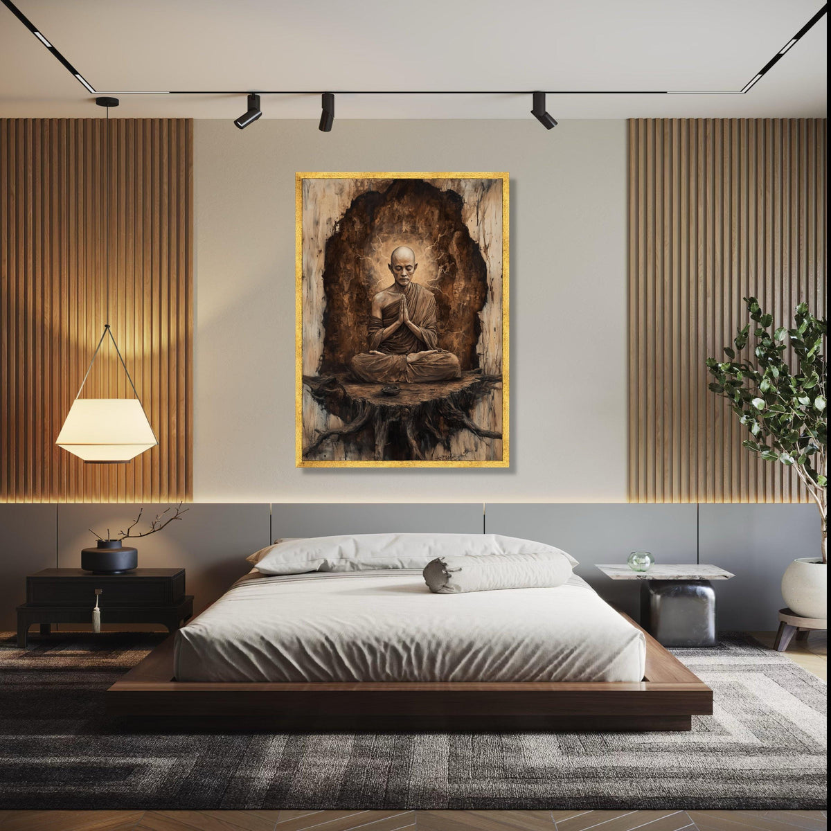 Meditative Buddhist Monk Canvas Wall Art, Zen Spirituality Painting, Tranquil Meditation Decor, Mindfulness Home Gift Art, Home Decor, Print