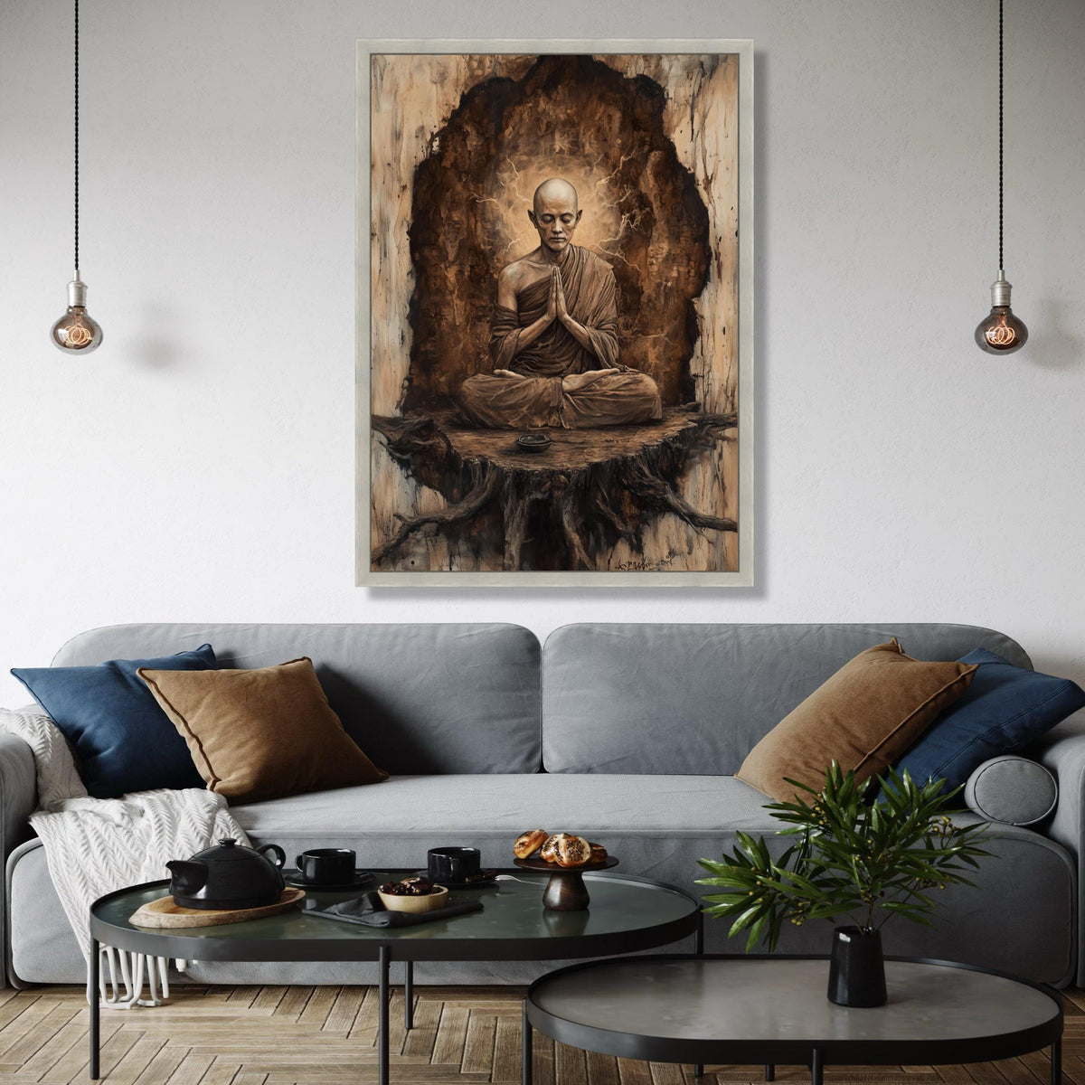 Meditative Buddhist Monk Canvas Wall Art, Zen Spirituality Painting, Tranquil Meditation Decor, Mindfulness Home Gift Art, Home Decor, Print