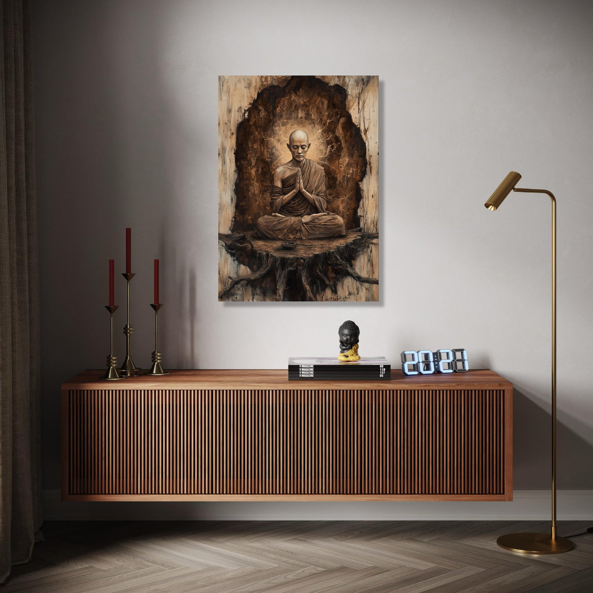Meditative Buddhist Monk Canvas Wall Art, Zen Spirituality Painting, Tranquil Meditation Decor, Mindfulness Home Gift Art, Home Decor, Print