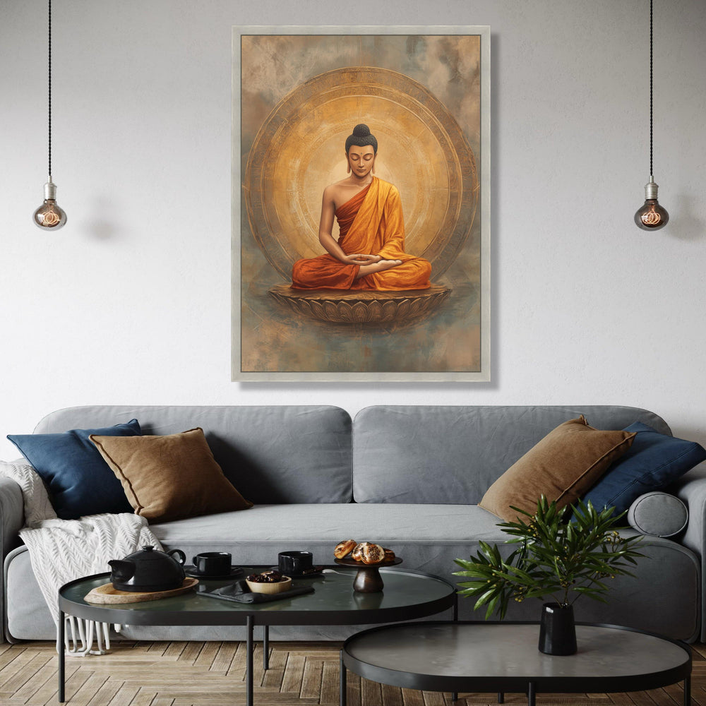 Meditating Buddha Canvas Wall Art, Zen Spiritual Decor, Orange Robe Buddhist Artwork, Tranquil Meditation Gift Art, Home Decor, Print