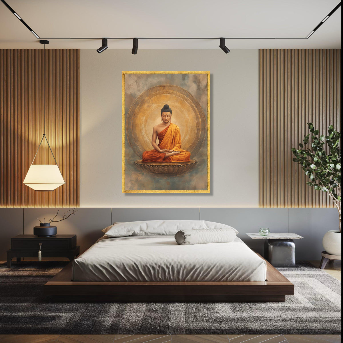 Meditating Buddha Canvas Wall Art, Zen Spiritual Decor, Orange Robe Buddhist Artwork, Tranquil Meditation Gift Art, Home Decor, Print