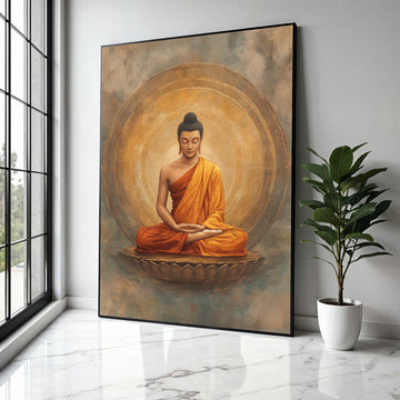 Meditating Buddha Canvas Wall Art, Zen Spiritual Decor, Orange Robe Buddhist Artwork, Tranquil Meditation Gift Art, Home Decor, Print