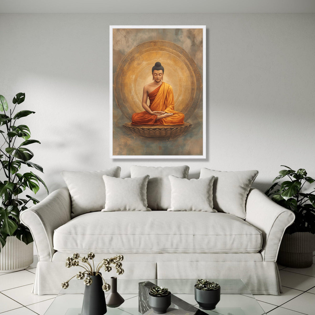 Meditating Buddha Canvas Wall Art, Zen Spiritual Decor, Orange Robe Buddhist Artwork, Tranquil Meditation Gift Art, Home Decor, Print