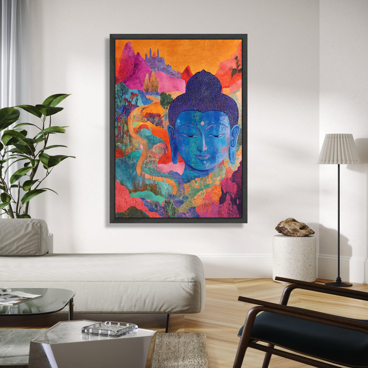 Vibrant Blue Buddha Canvas, Abstract Spiritual Wall Art, Colorful Meditative Decor, Asian Inspired Canvas, Gift Art, Home Decor, Print