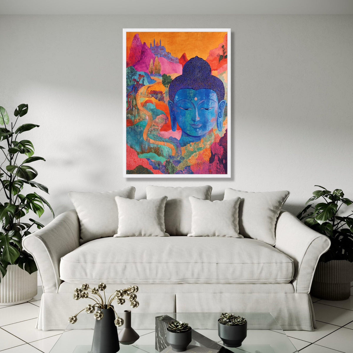 Vibrant Blue Buddha Canvas, Abstract Spiritual Wall Art, Colorful Meditative Decor, Asian Inspired Canvas, Gift Art, Home Decor, Print