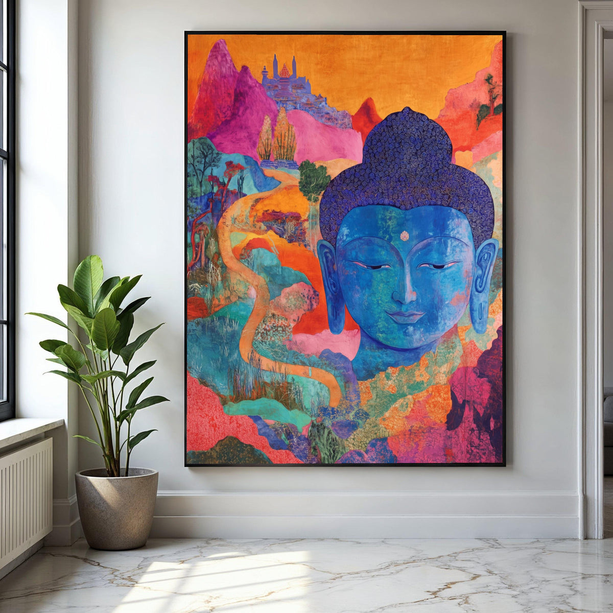 Vibrant Blue Buddha Canvas, Abstract Spiritual Wall Art, Colorful Meditative Decor, Asian Inspired Canvas, Gift Art, Home Decor, Print