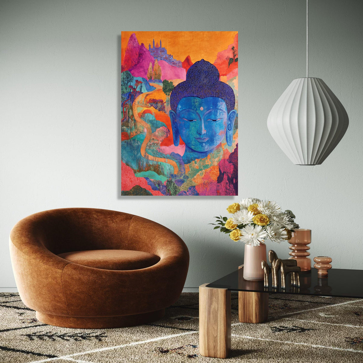 Vibrant Blue Buddha Canvas, Abstract Spiritual Wall Art, Colorful Meditative Decor, Asian Inspired Canvas, Gift Art, Home Decor, Print