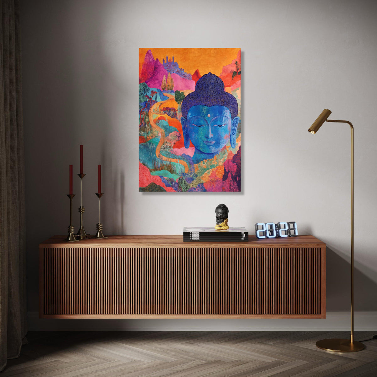 Vibrant Blue Buddha Canvas, Abstract Spiritual Wall Art, Colorful Meditative Decor, Asian Inspired Canvas, Gift Art, Home Decor, Print