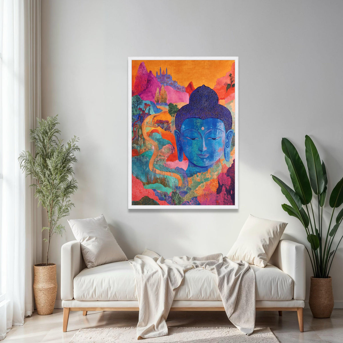 Vibrant Blue Buddha Canvas, Abstract Spiritual Wall Art, Colorful Meditative Decor, Asian Inspired Canvas, Gift Art, Home Decor, Print