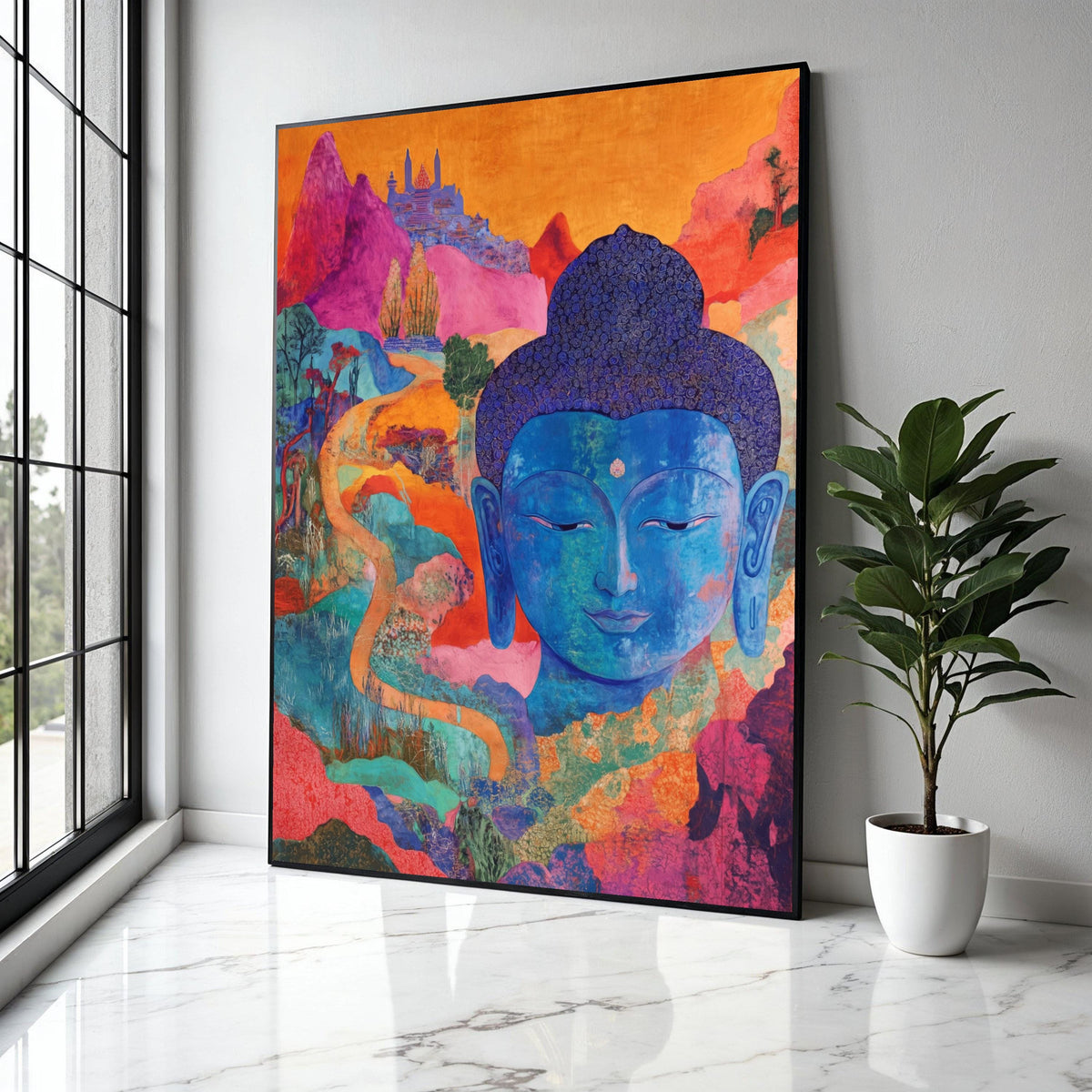Vibrant Blue Buddha Canvas, Abstract Spiritual Wall Art, Colorful Meditative Decor, Asian Inspired Canvas, Gift Art, Home Decor, Print