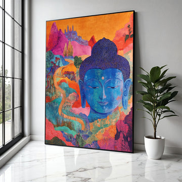 Vibrant Blue Buddha Canvas, Abstract Spiritual Wall Art, Colorful Meditative Decor, Asian Inspired Canvas, Gift Art, Home Decor, Print