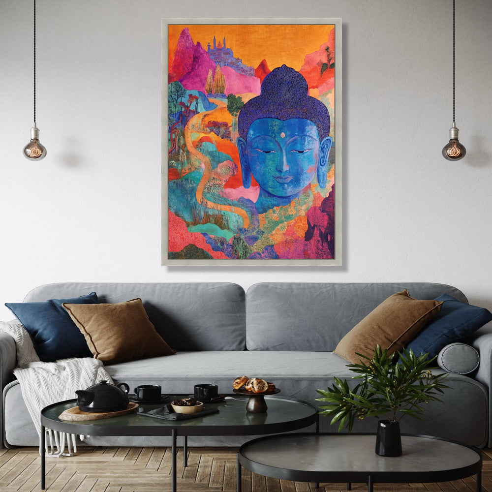 Vibrant Blue Buddha Canvas, Abstract Spiritual Wall Art, Colorful Meditative Decor, Asian Inspired Canvas, Gift Art, Home Decor, Print