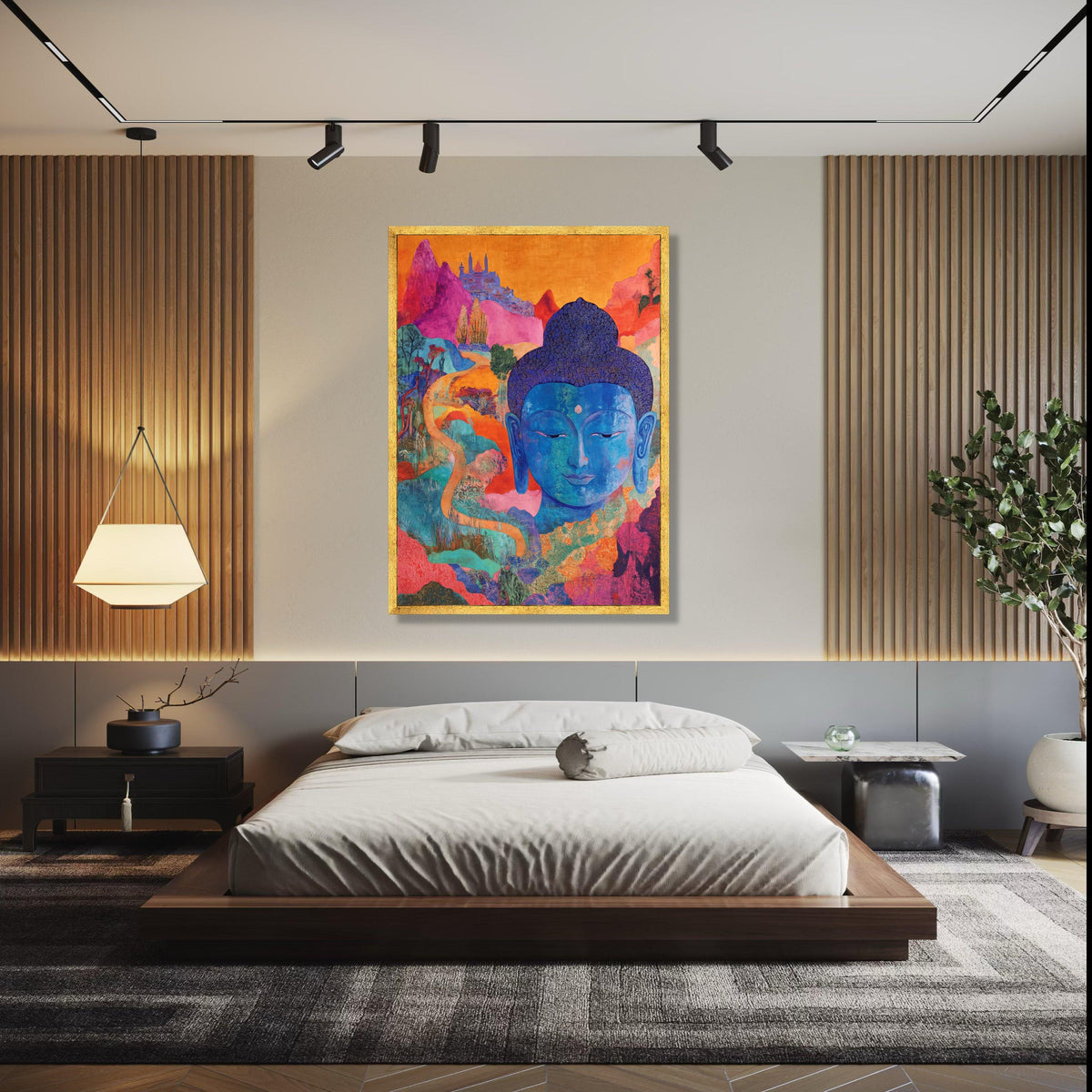 Vibrant Blue Buddha Canvas, Abstract Spiritual Wall Art, Colorful Meditative Decor, Asian Inspired Canvas, Gift Art, Home Decor, Print