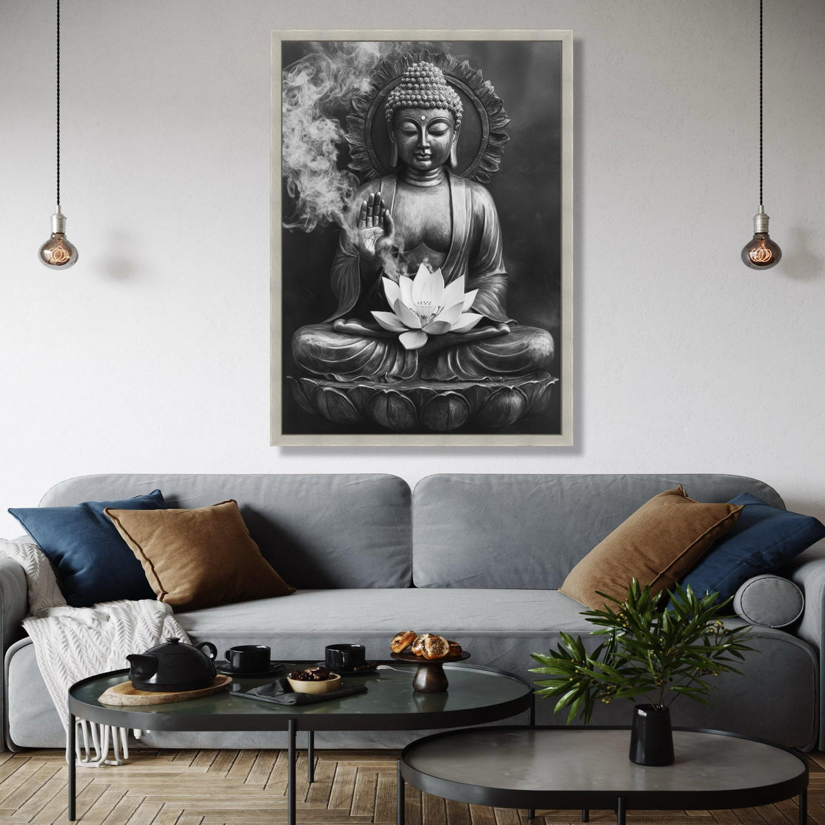 Serene Buddha Statue Canvas Wall Art, Meditative Lotus Flower, Zen Home Decor, Spiritual Meditation Art, Gift Art, Home Decor, Print