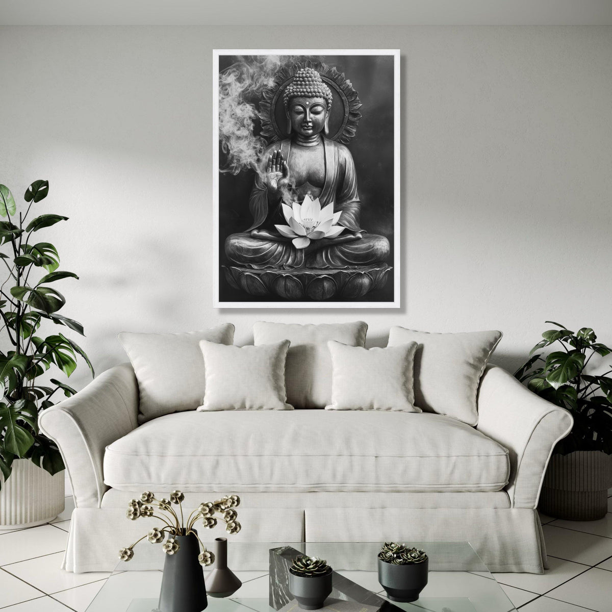 Serene Buddha Statue Canvas Wall Art, Meditative Lotus Flower, Zen Home Decor, Spiritual Meditation Art, Gift Art, Home Decor, Print