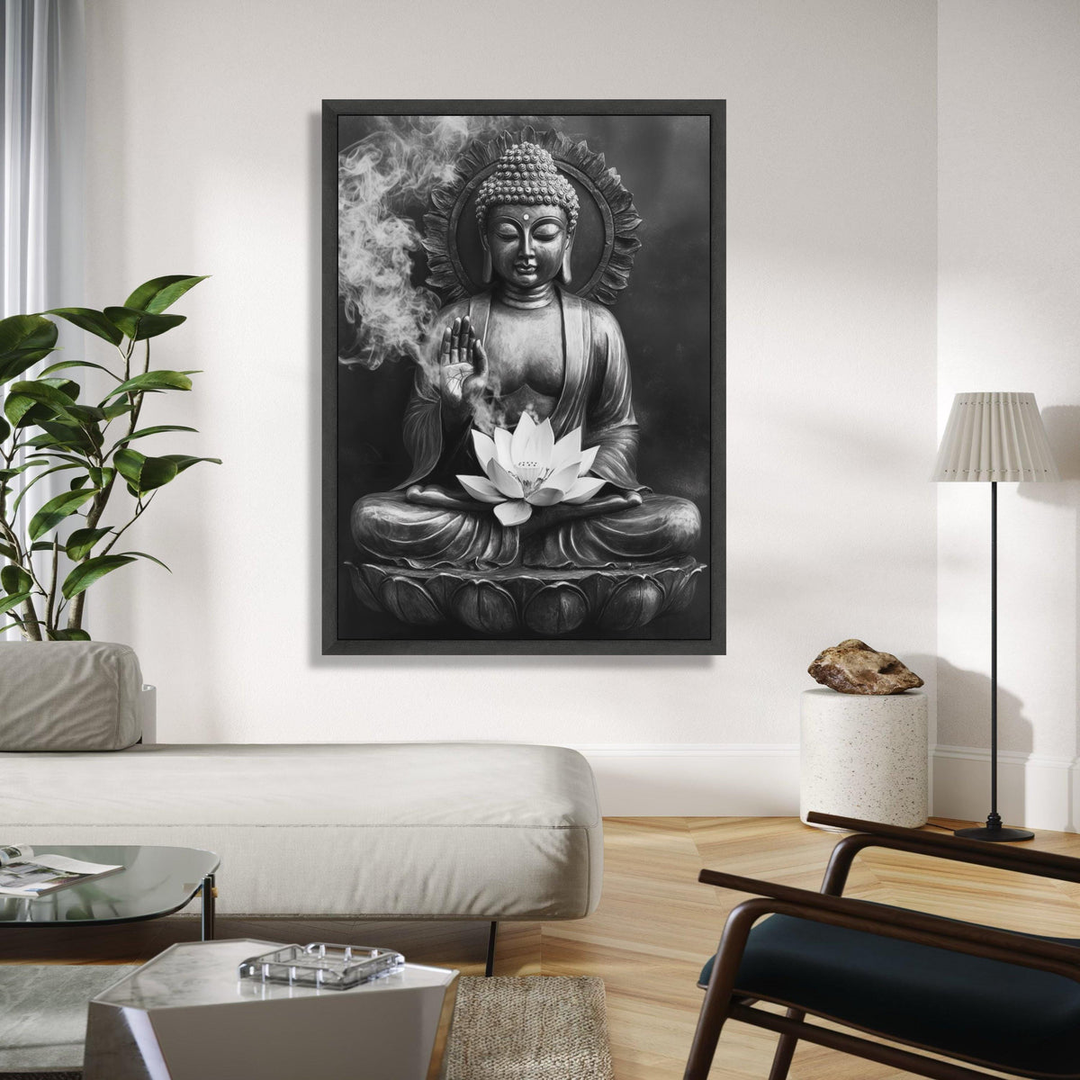 Serene Buddha Statue Canvas Wall Art, Meditative Lotus Flower, Zen Home Decor, Spiritual Meditation Art, Gift Art, Home Decor, Print