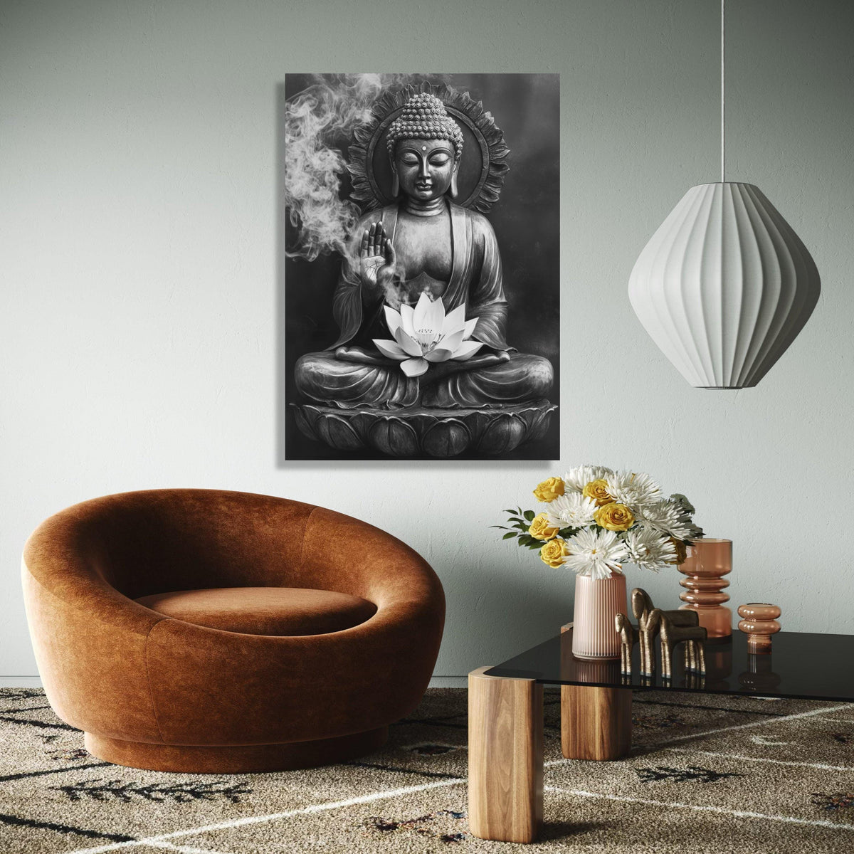 Serene Buddha Statue Canvas Wall Art, Meditative Lotus Flower, Zen Home Decor, Spiritual Meditation Art, Gift Art, Home Decor, Print