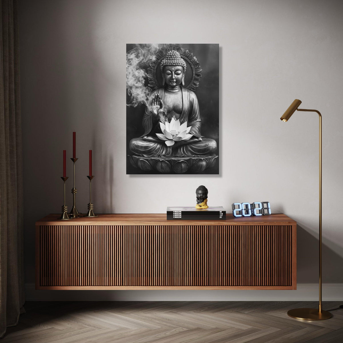 Serene Buddha Statue Canvas Wall Art, Meditative Lotus Flower, Zen Home Decor, Spiritual Meditation Art, Gift Art, Home Decor, Print