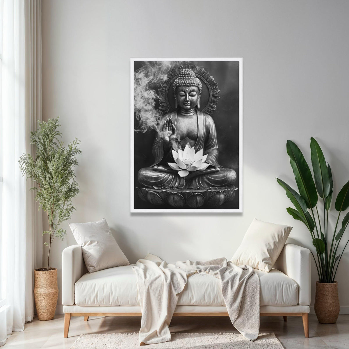 Serene Buddha Statue Canvas Wall Art, Meditative Lotus Flower, Zen Home Decor, Spiritual Meditation Art, Gift Art, Home Decor, Print