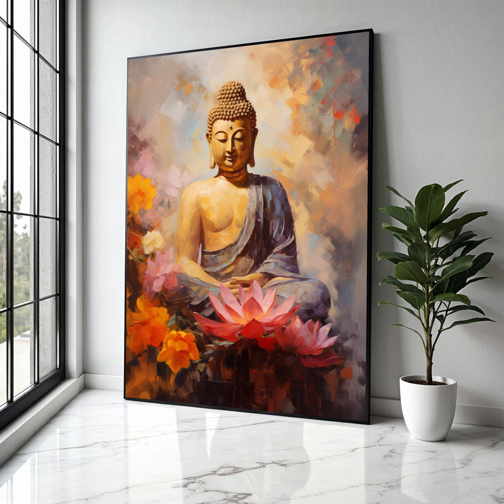Serene Buddha Meditation Canvas, Lotus Flower Wall Art, Spiritual Home Decor, Zen Inspired Canvas, Tranquil Gift Art, Home Decor, Print