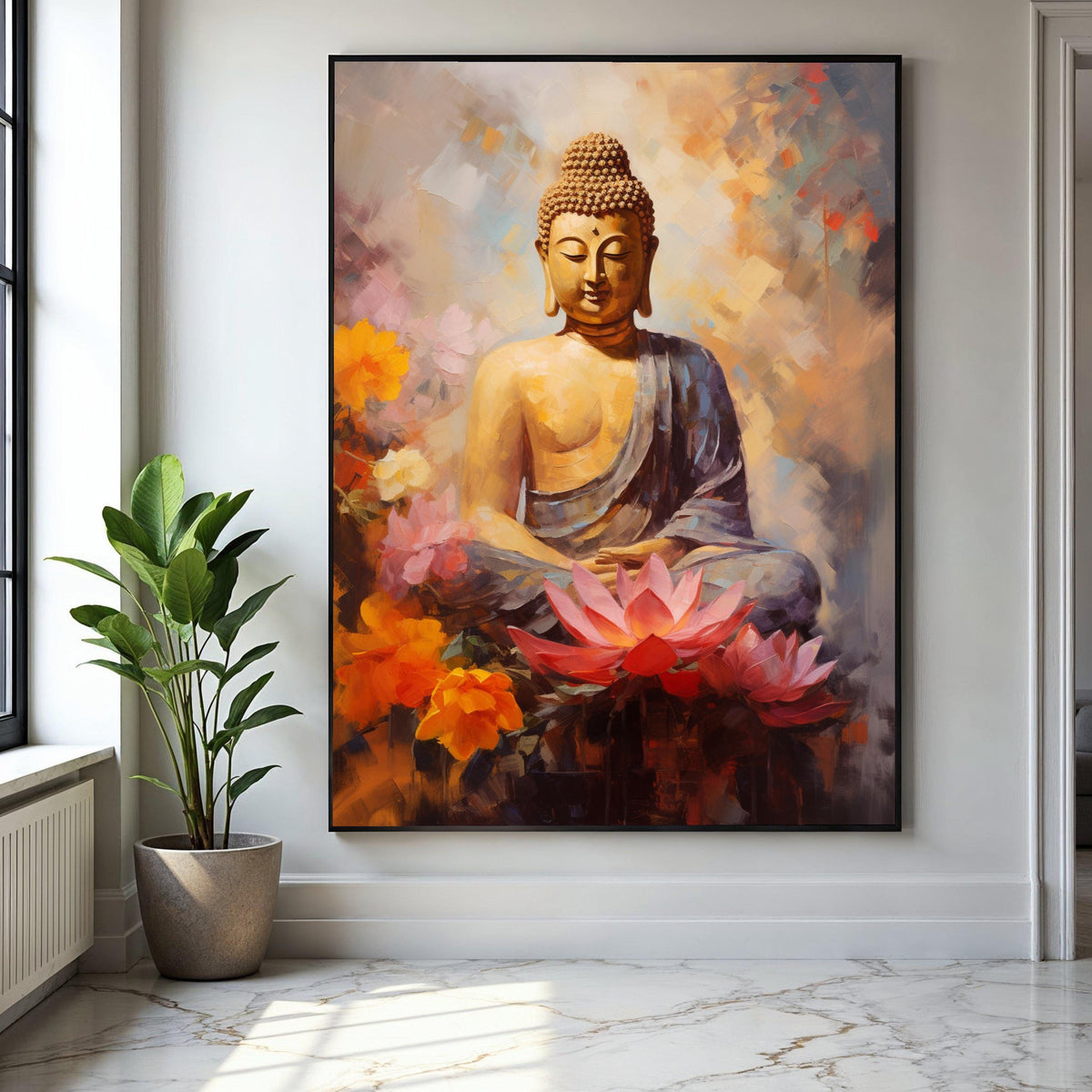 Serene Buddha Meditation Canvas, Lotus Flower Wall Art, Spiritual Home Decor, Zen Inspired Canvas, Tranquil Gift Art, Home Decor, Print
