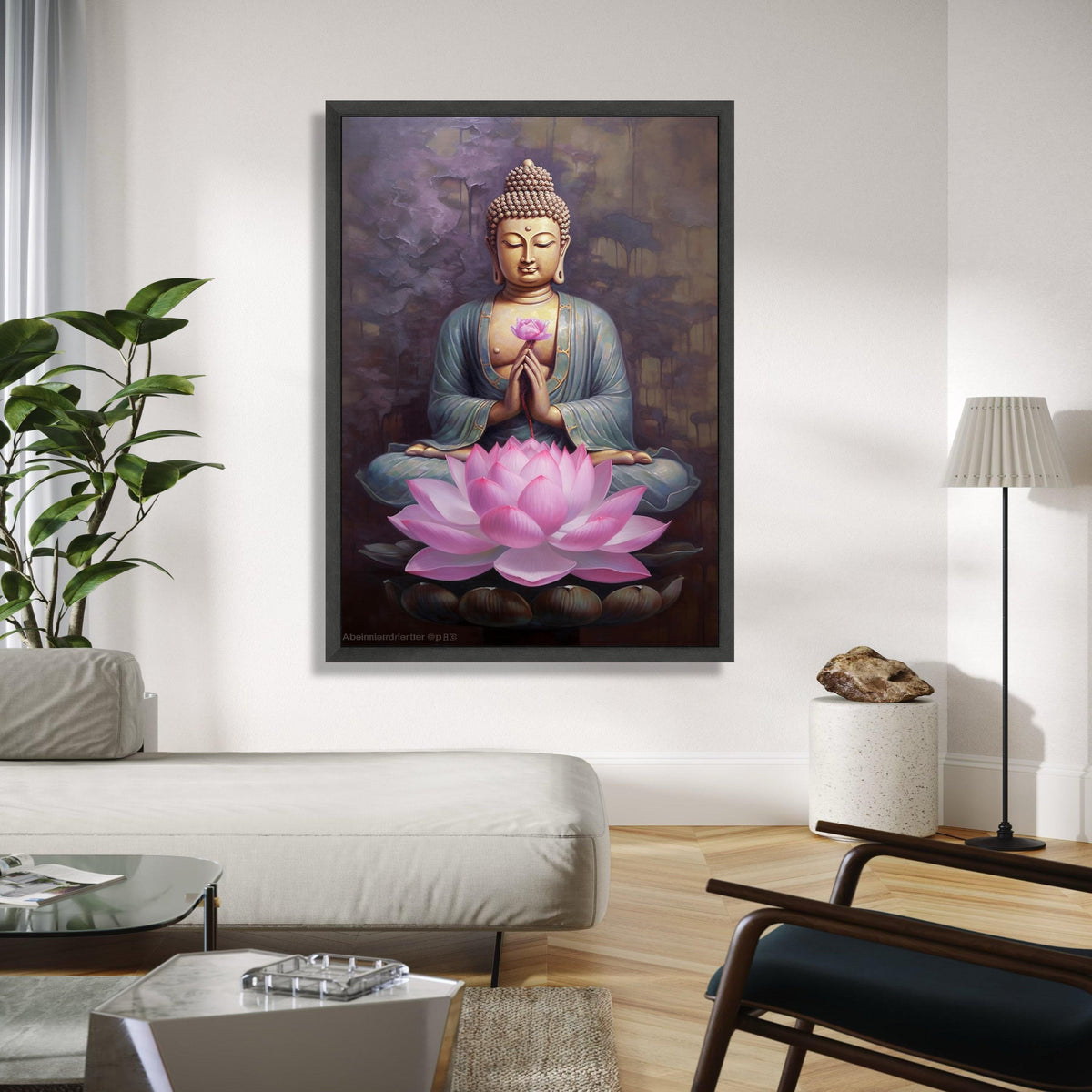 Meditating Buddha with Lotus Flower Canvas, Spiritual Wall Art, Zen Home Decor, Peaceful Meditation Artwork, Gift Art, Home Decor, Print