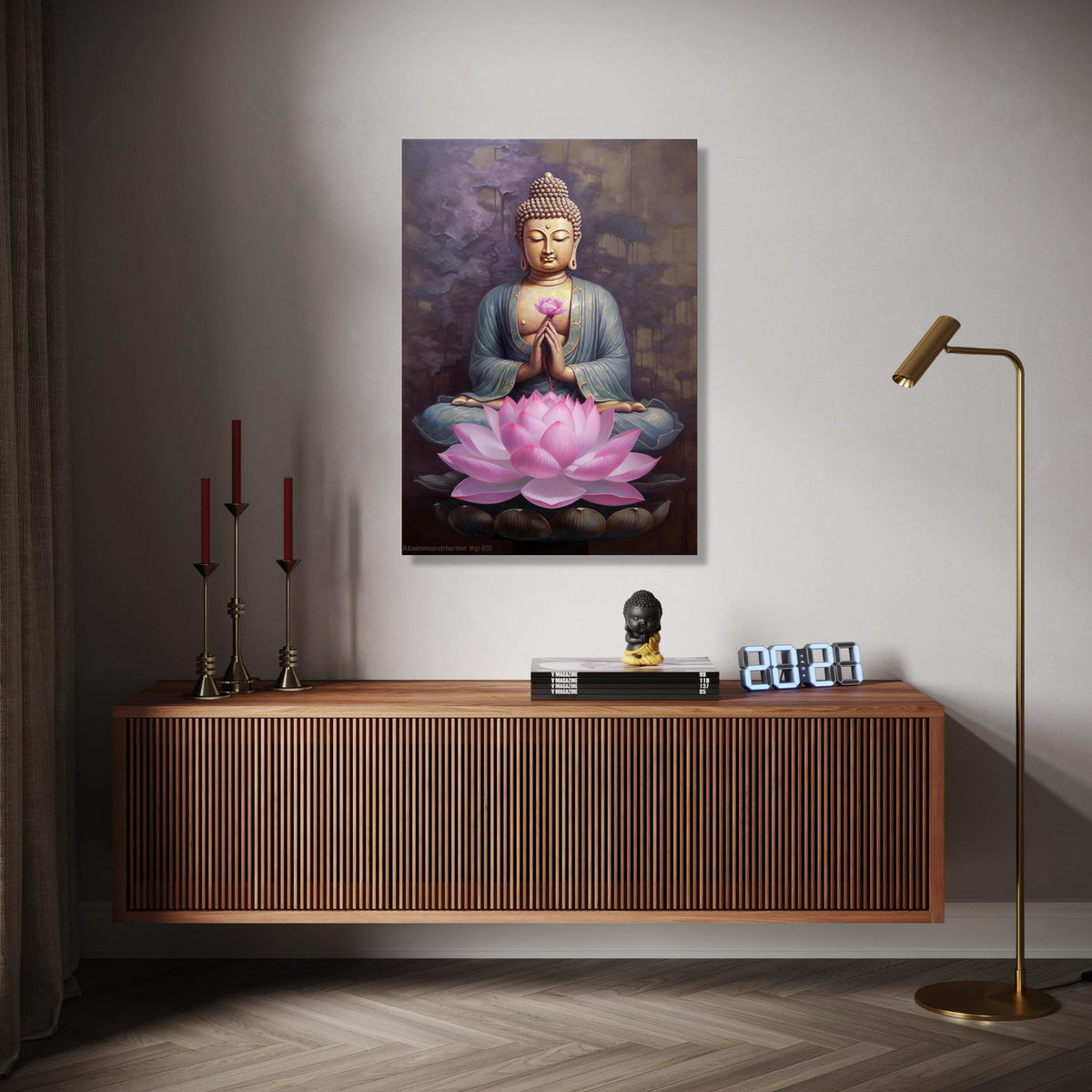 Meditating Buddha with Lotus Flower Canvas, Spiritual Wall Art, Zen Home Decor, Peaceful Meditation Artwork, Gift Art, Home Decor, Print