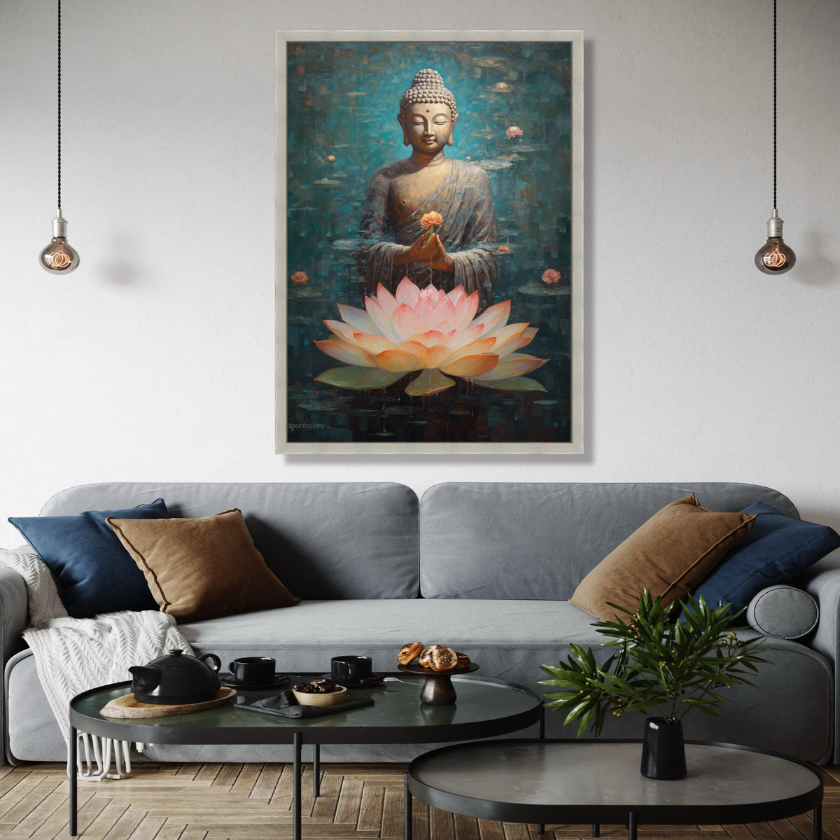 Serene Buddha Meditation Canvas, Lotus Flower Painting, Spiritual Wall Art, Zen Home Decor, Mindfulness Canvas Gift Art, Home Decor, Print