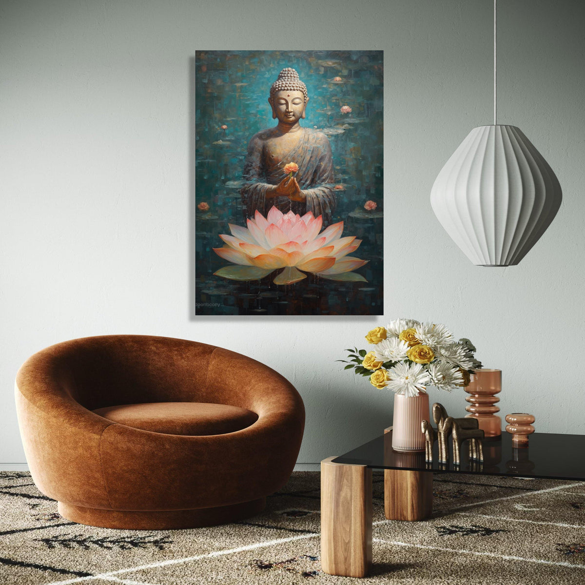 Serene Buddha Meditation Canvas, Lotus Flower Painting, Spiritual Wall Art, Zen Home Decor, Mindfulness Canvas Gift Art, Home Decor, Print