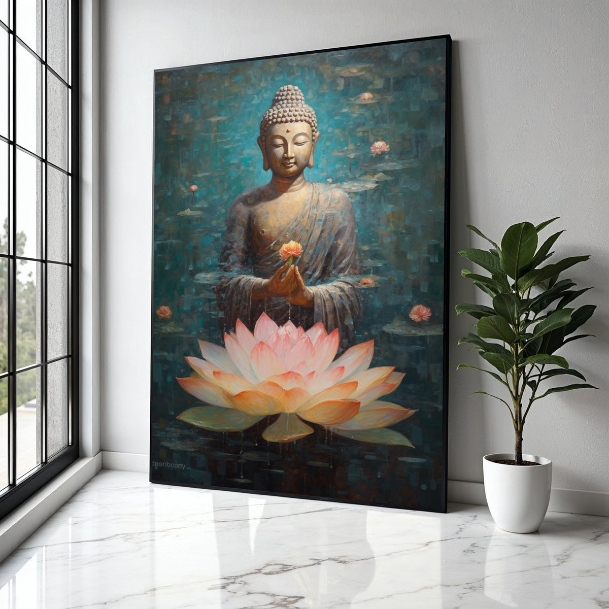 Serene Buddha Meditation Canvas, Lotus Flower Painting, Spiritual Wall Art, Zen Home Decor, Mindfulness Canvas Gift Art, Home Decor, Print